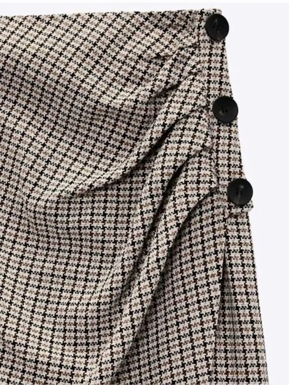 Zara‎ Wrap Buttons Pencil Skirt Plaid Houndstooth Check Size M NWOT